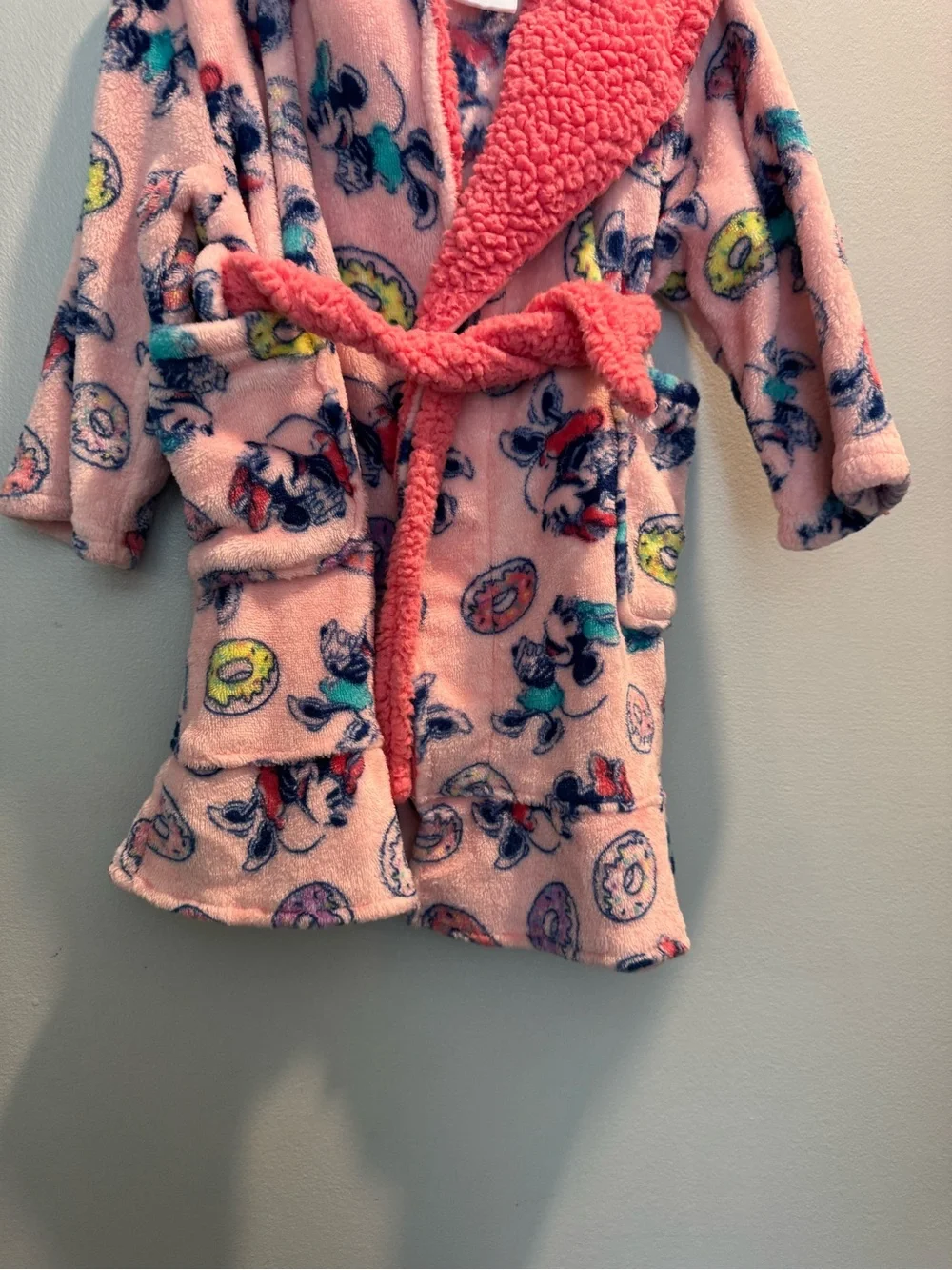 Minnie Mouse Pink Plush Hooded Robe W/donuts Little Girls Toddler Size 2T